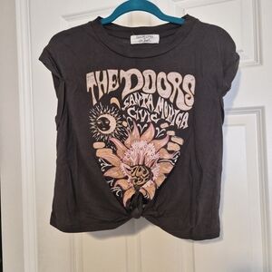 Daydreamer Black Graphic The Doors Santa Monica Tee with Pink Floral Print